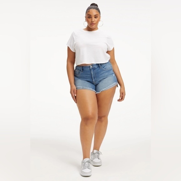 Good American Pants - Good American Blue Good Curve Distressed Shorts 22